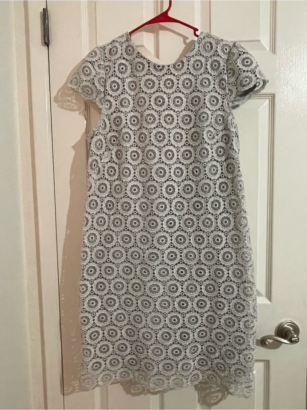 Suzi Chin for Maggy Boutique Light Gray Lace Midi Shift Dress